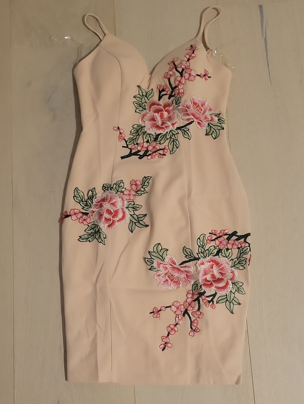 Blush Pink Floral Cherry Blossom Embroidered Mini Dress